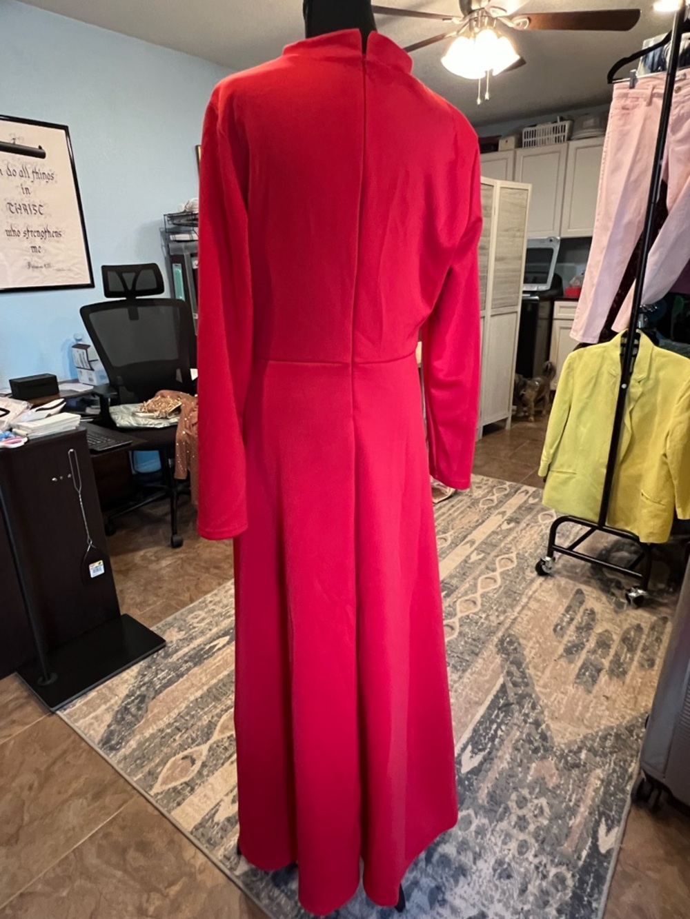 Women's Red Peplum Long Sleeve Dress - Picture 2 of 2